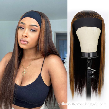 Aisi Hair Long Silky Straight Highlight Headband Wig Synthetic Hair Highlight Brown Headband Wigs For Black Women